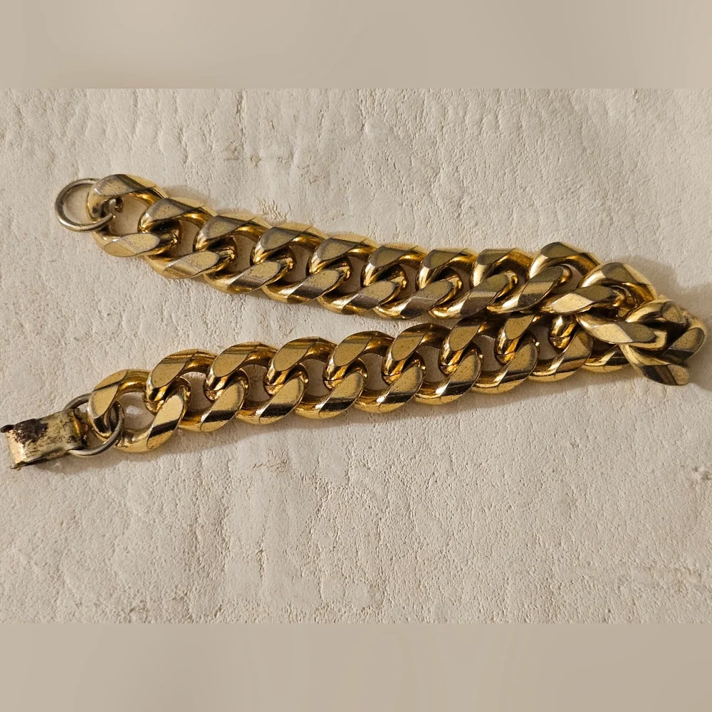 VTG Chunky Goldtone Miami Cuban Link Bracelet 68.3g Sz 8